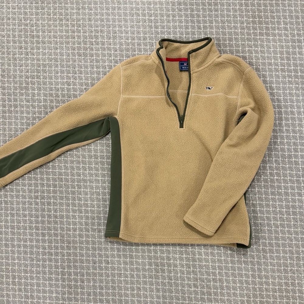 Vineyard Vines Tan and Green Kids Half-Zip Sweatshirt
